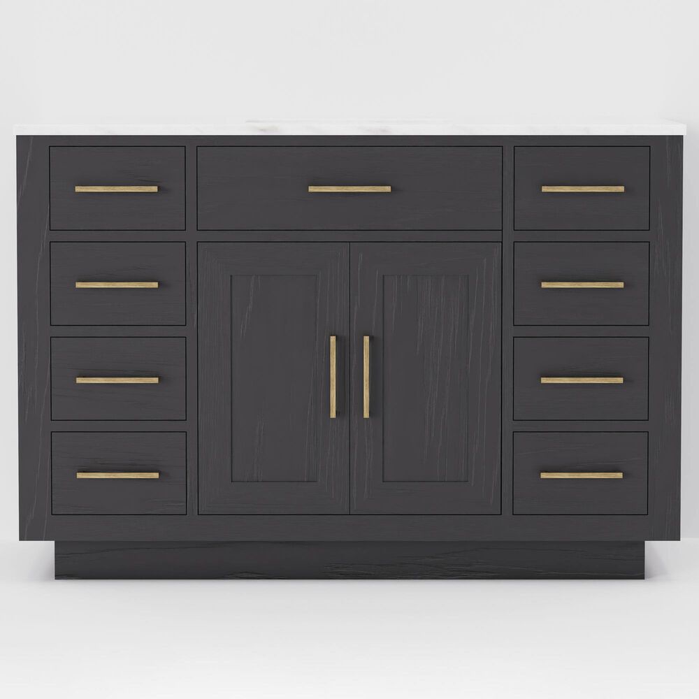 Lexora Home Abbey 48" Single Bathroom Vanity in Black Oak with 2 cm White Carrara Marble Top and Rectangular Sink, , large