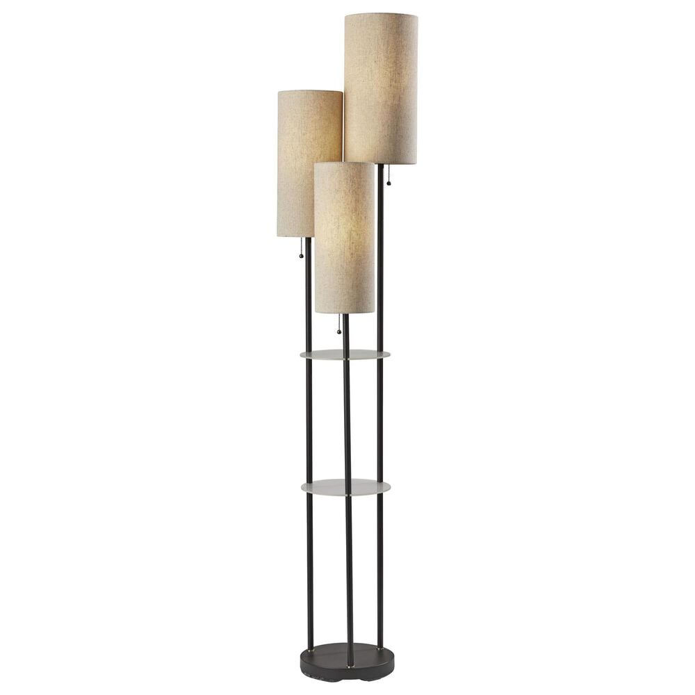 Adesso Trio Shelf Floor Lamp in Black and Antique Brass, , large