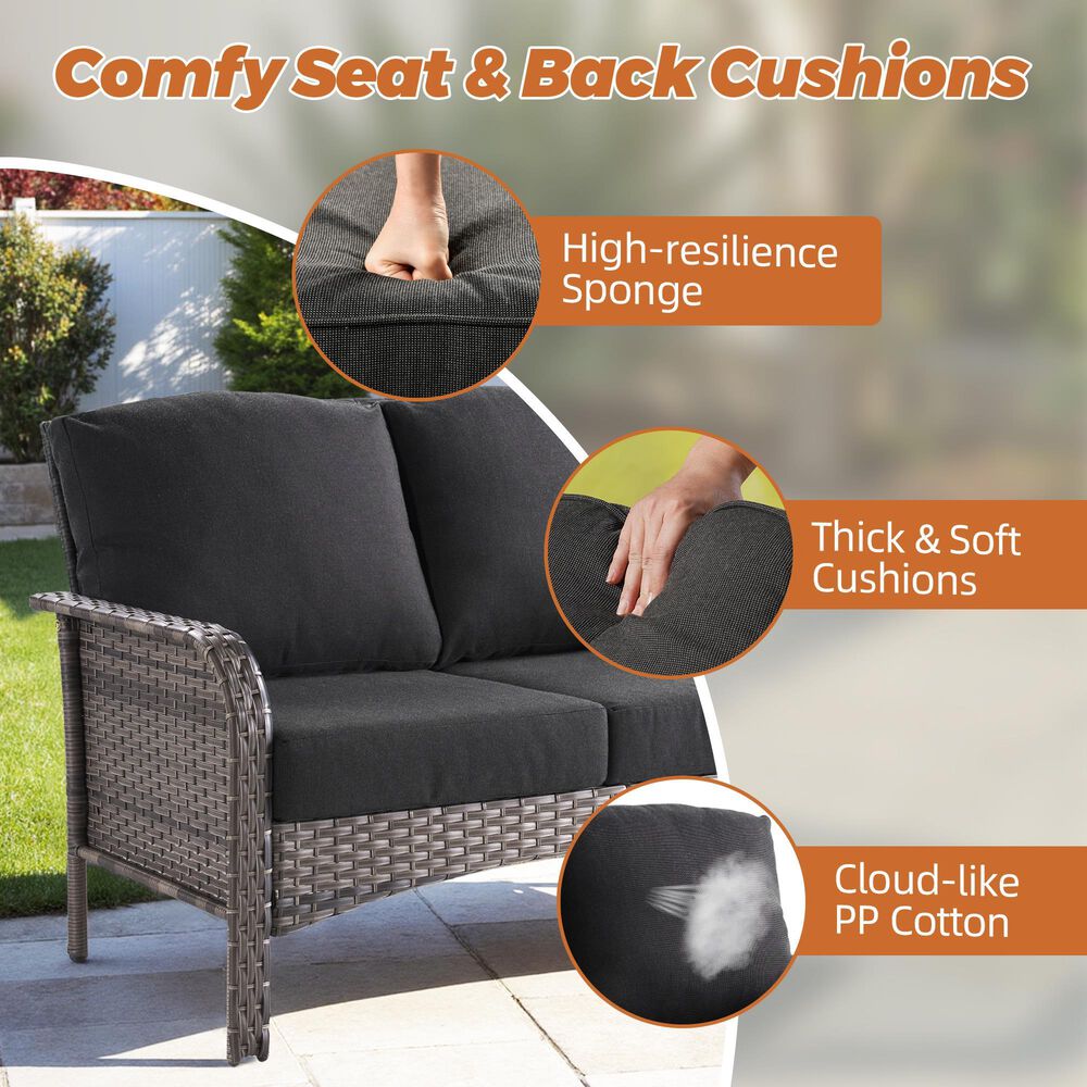 HOMLUX 7-Piece Patio Conversation Set in Black, , large