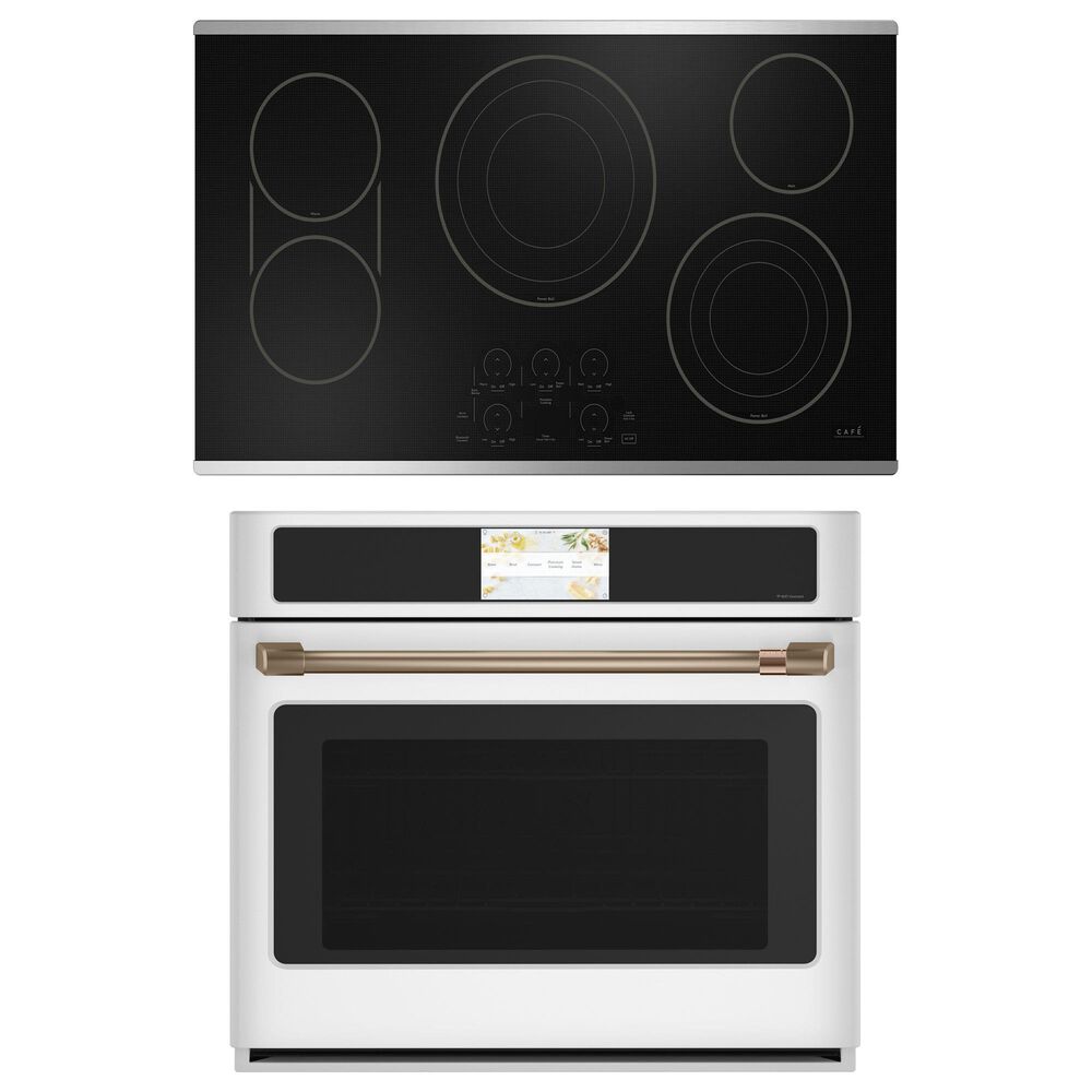 Cafe 2-Piece Kitchen Package with Matte White 30" Smart Built-In Convection Single Wall Oven and Stainless Steel 36" Electric Cooktop, , large