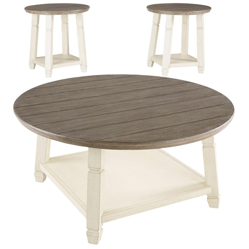 Ashley Bolanbrook 3-Piece Occasional Table Set in White and Weathered Oak, , large