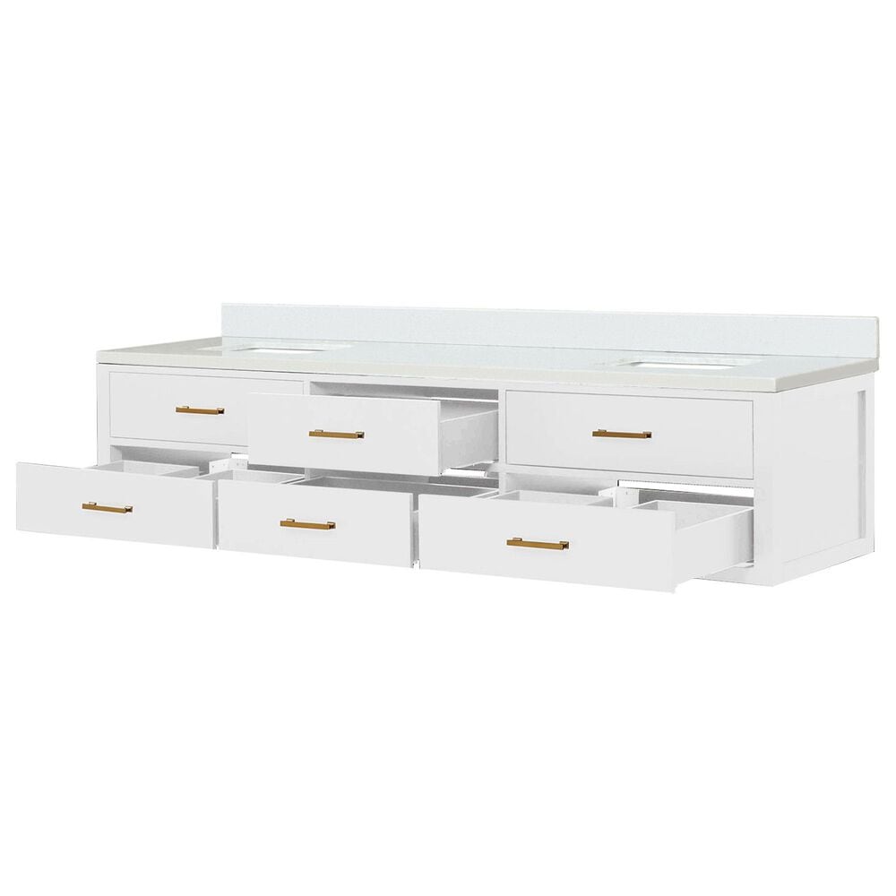 Lexora Home Castor 84&quot; Double Bathroom Vanity in White with 2 cm White Quartz Top and Rectangular Sinks, , large