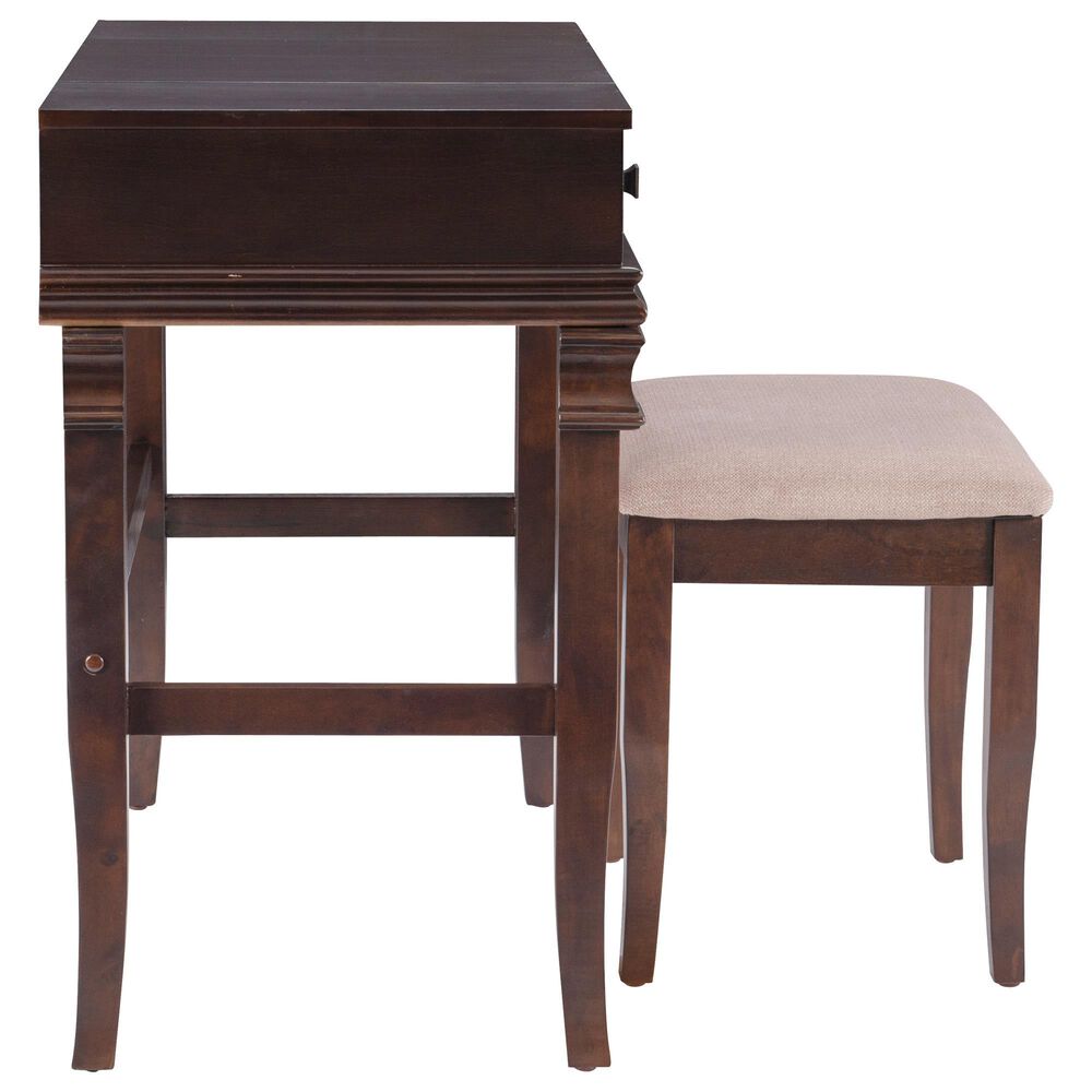 Linon Home Decor Angela Vanity with Stool in Walnut, , large