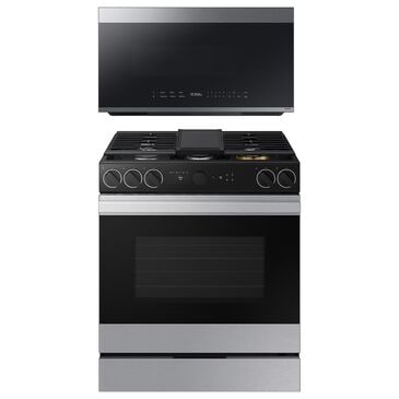 Samsung Bespoke 2-Piece Kitchen Package with 2.1 Cu. Ft. Over-The-Range Microwave and 6 Cu. Ft. Slide In Gas Range in Stainless Steel, , large