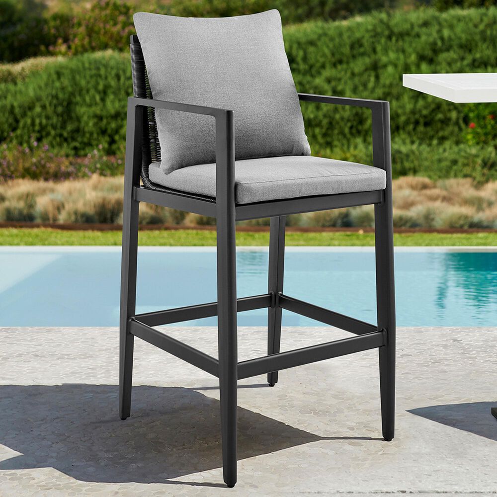 Armen Living Grand Patio Bar Stool in Dark Gray, , large