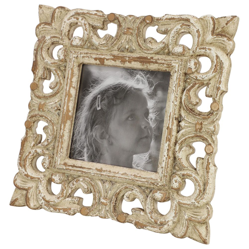 Maple and Jade Vintage Hand-Carved Acanthus Photo Frame in Whitewashed and Natural Brown, , large