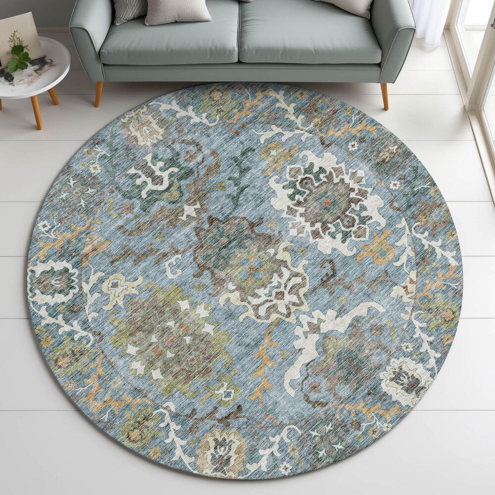 Dalyn Rug Company Silk Road Aqua, Gold, Copper, Blue, Teal, Mocha and Fern 8&#39; Round Area Rug, , large