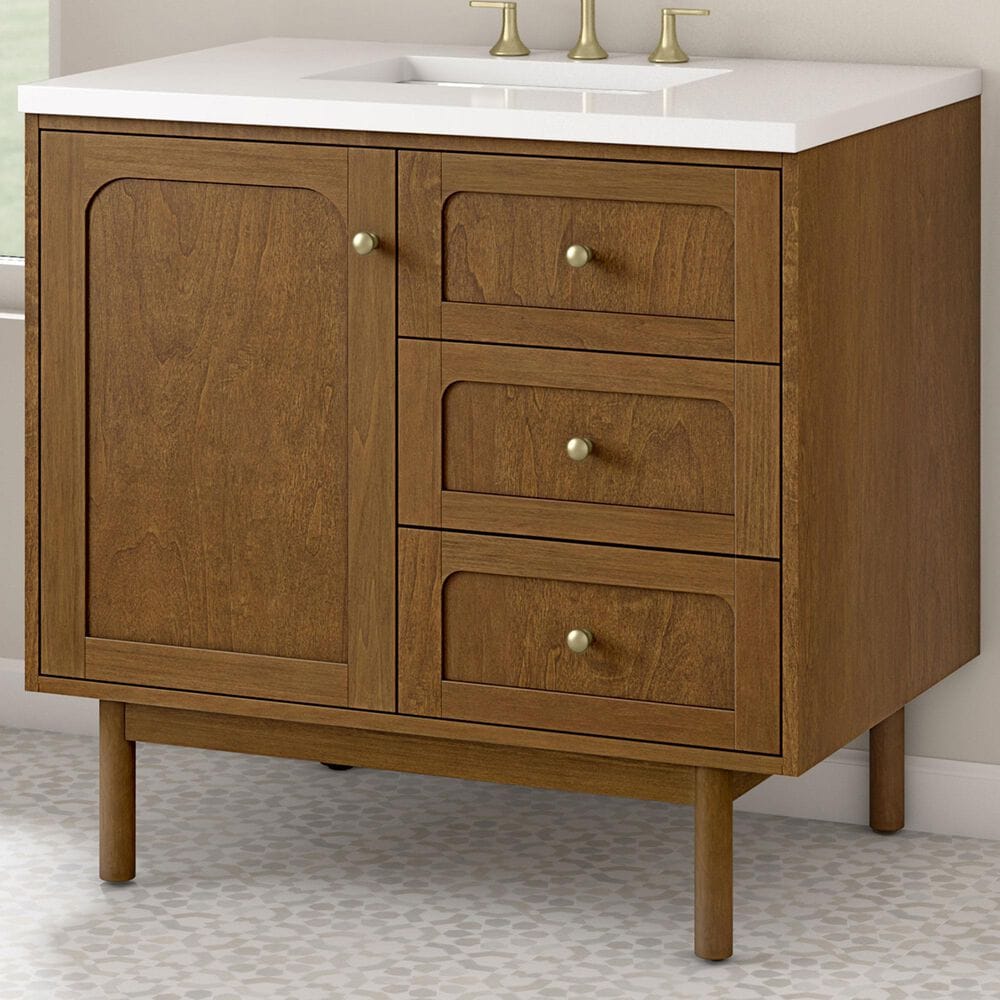 James Martin Laurent 36" Single Bathroom Vanity in Honey Oak with 3 cm Victorian Silver Silestone Top and Rectangular Sink, , large