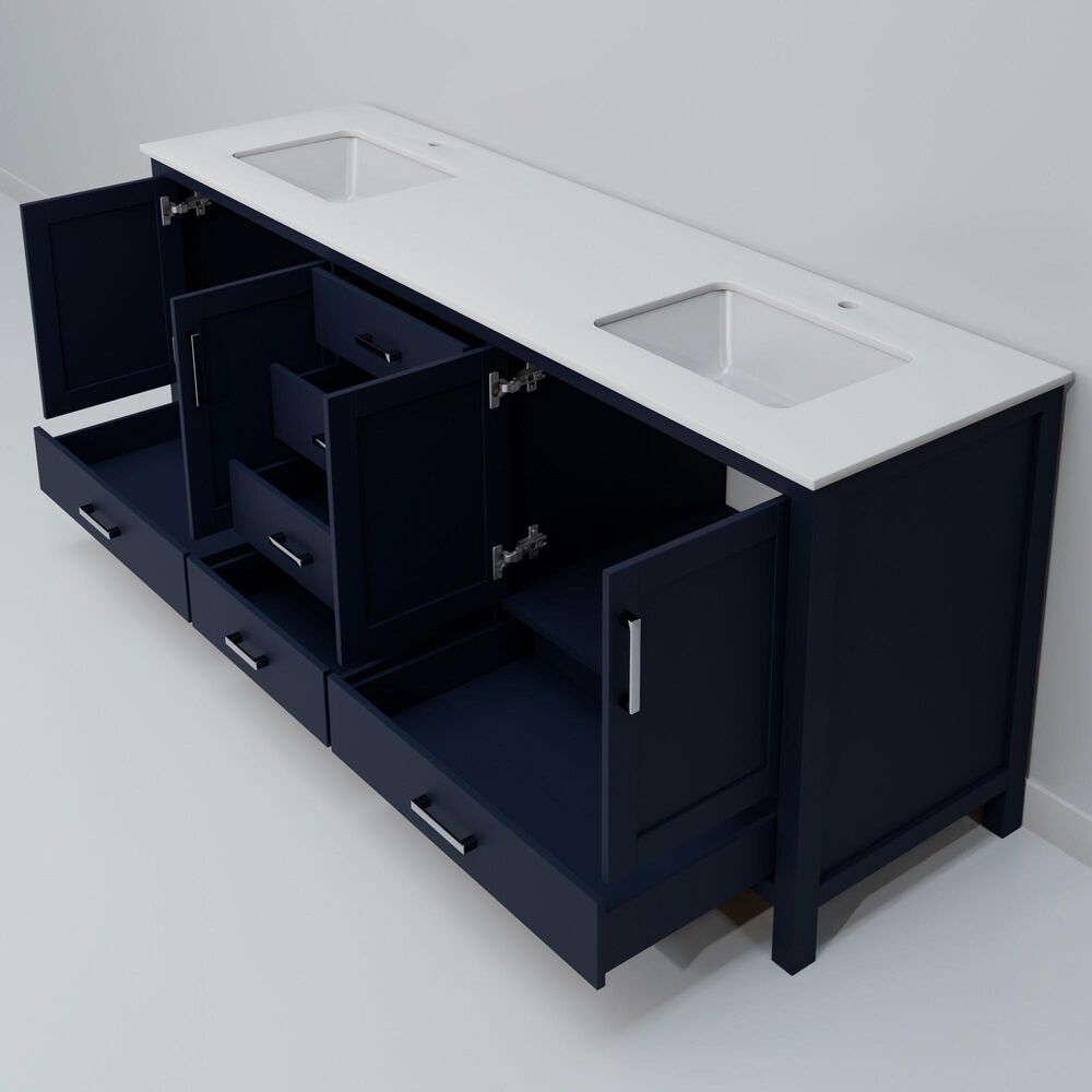 Lexora Home Jacques 72" Double Bathroom Vanity in Navy Blue with 2 cm White Quartz Top and Rectangular Sinks, , large