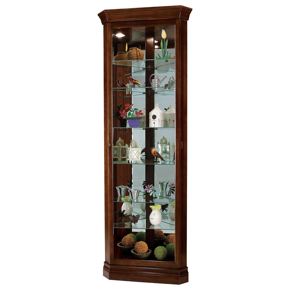 Howard Miller Drake Corner Curio Cabinet in Cherry Bordeaux, , large