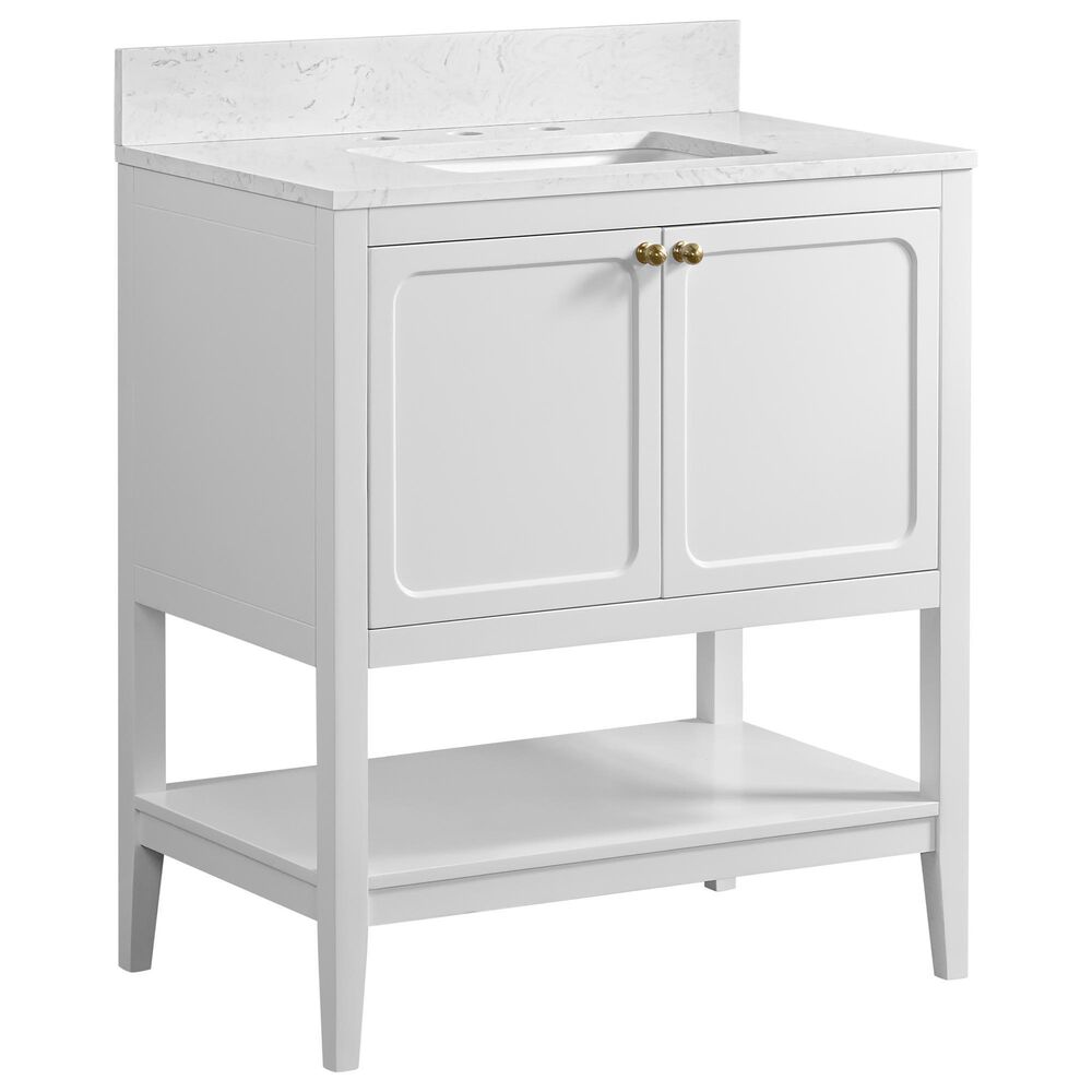 37B Ravello 30" Single Bathroom Vanity Cabinet in Bright White with Marble Top and Backsplash, , large