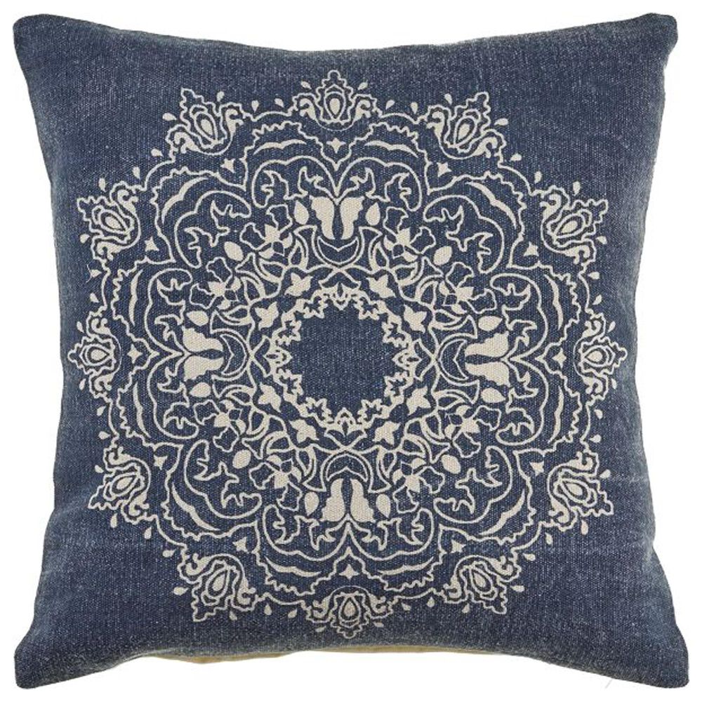 L.R. RESOURCES 20" x 20" Throw Pillow in Navy and Cream, , large