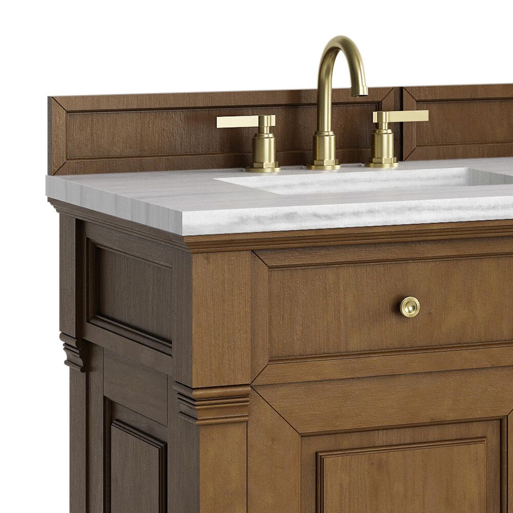 James Martin Vanities Brookfield 60&quot; Double Bathroom Vanity in Honey Oak with 3 cm Arctic Fall Solid Surface Top and Rectangular Sinks, , large