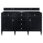 James Martin Vanities Brittany 60" Double Bathroom Vanity in Black Onyx with 3 cm Carrara White Marble Top, , large