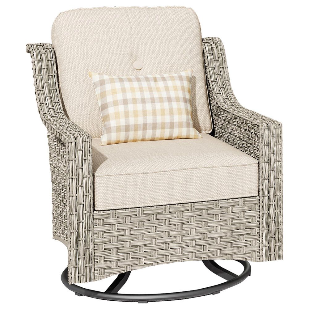 HOMLUX 3-Piece Outdoor Swivel Rocking Chair Set and Side Table in Beige, , large