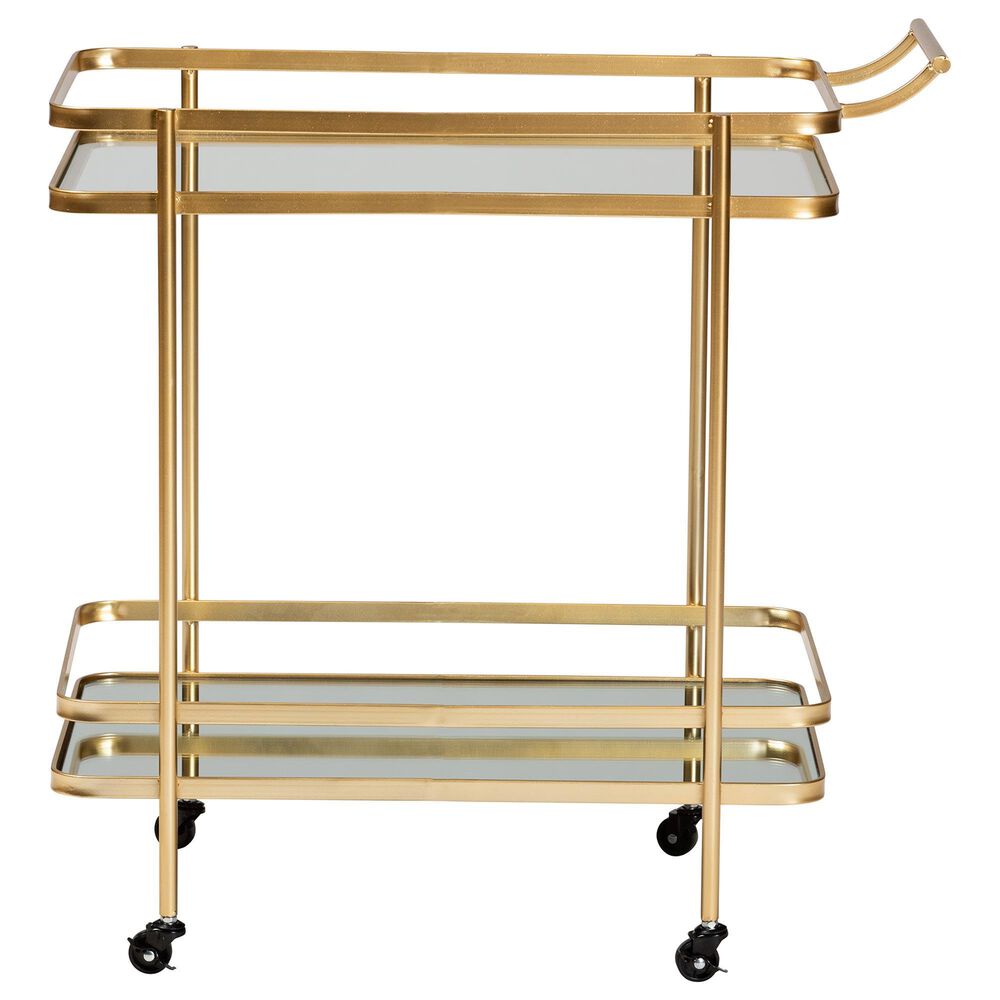 Baxton Studio Destin 2-Tier Mobile Wine Bar Cart in Brushed Gold and Clear, , large