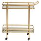 Baxton Studio Destin 2-Tier Mobile Wine Bar Cart in Brushed Gold and Clear, , large