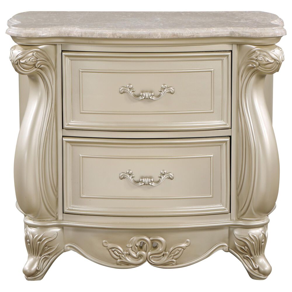 New Heritage Monique 2-Drawer Nightstand with Marble Top in Champagne, , large