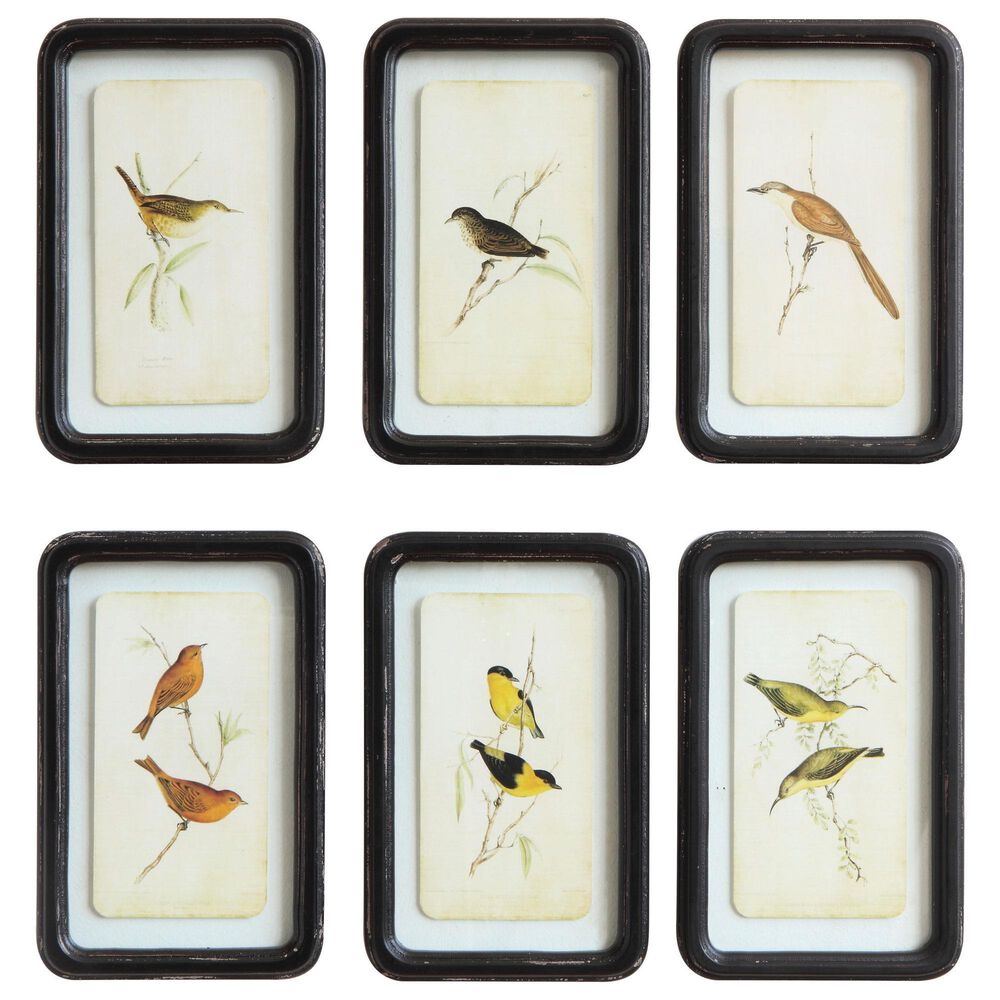 Creative Coop Heirloom 7" x 11" Wall Decor with Floating Bird Art in Multicolor (Set of 6), , large