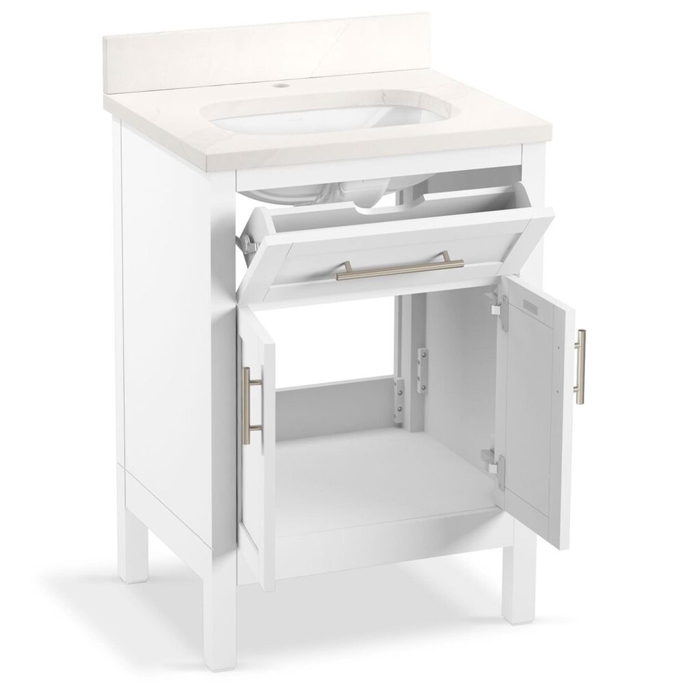 Kohler Hadron 24" Single Bathroom Vanity in White with 3 cm Bianco Bella Quartz Top and Oval Sink, , large