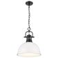 Golden Lighting Duncan 1-Light Pendant with Chain and Matte White Shade in Matte Black, , large