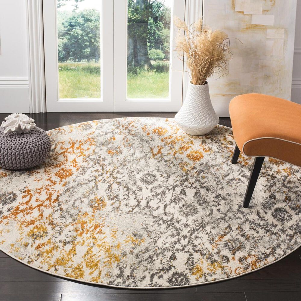 Safavieh Madison MAD608K 5&#39; Round Cream and Orange Area Rug, , large
