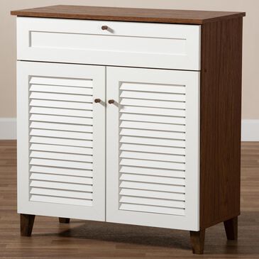 Baxton Studio Coolidge 4-Shelf Shoe Storage Cabinet in White/Walnut, , large