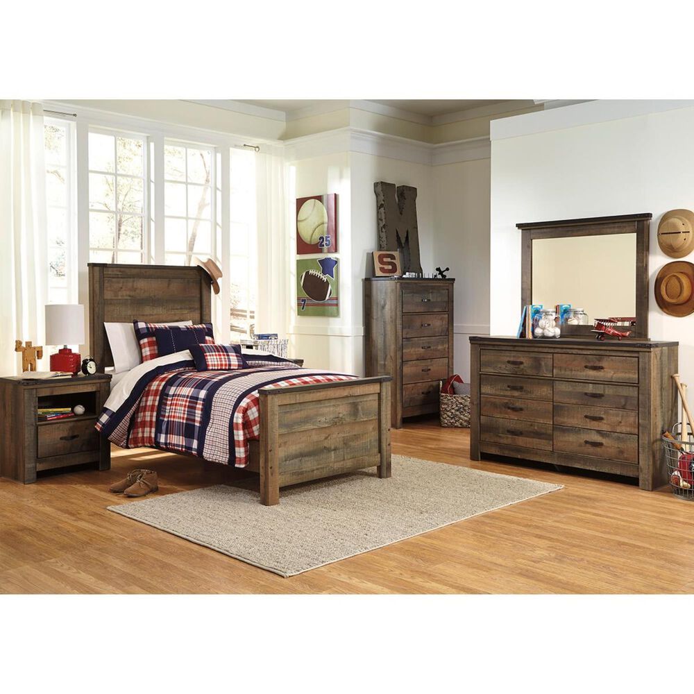 Ashley Trinell 5 Piece Twin Panel Bedroom Set in Brown, , large