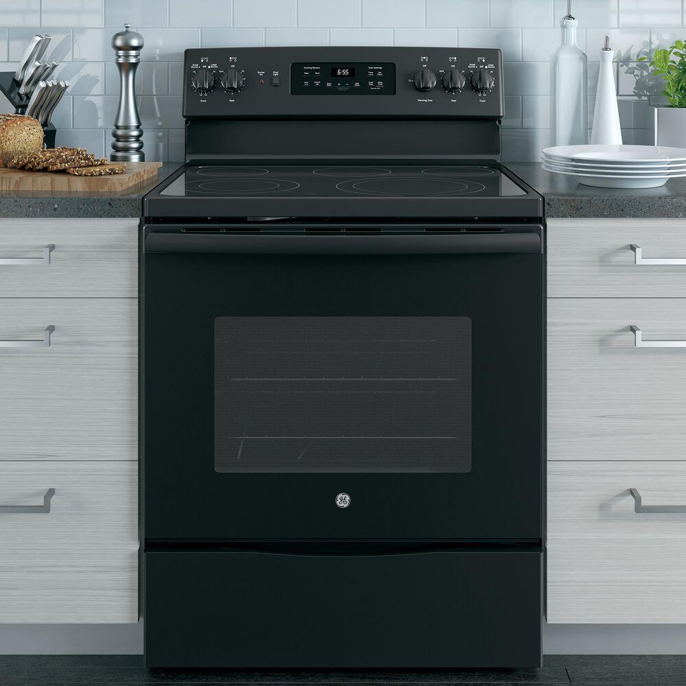 GE Appliances 2-Piece Kitchen Package with 30&#39;&#39; Electric Range and Sensor Microwave Oven in Black, , large
