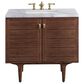 James Martin Vanities Amberly 36" Single Bathroom Vanity in Walnut with 3 cm Carrara White Marble Top and Rectangular Sink, , large