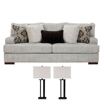 Signature Design by Ashley Sofa in Pewter and a Pair of Lamps Set, , large