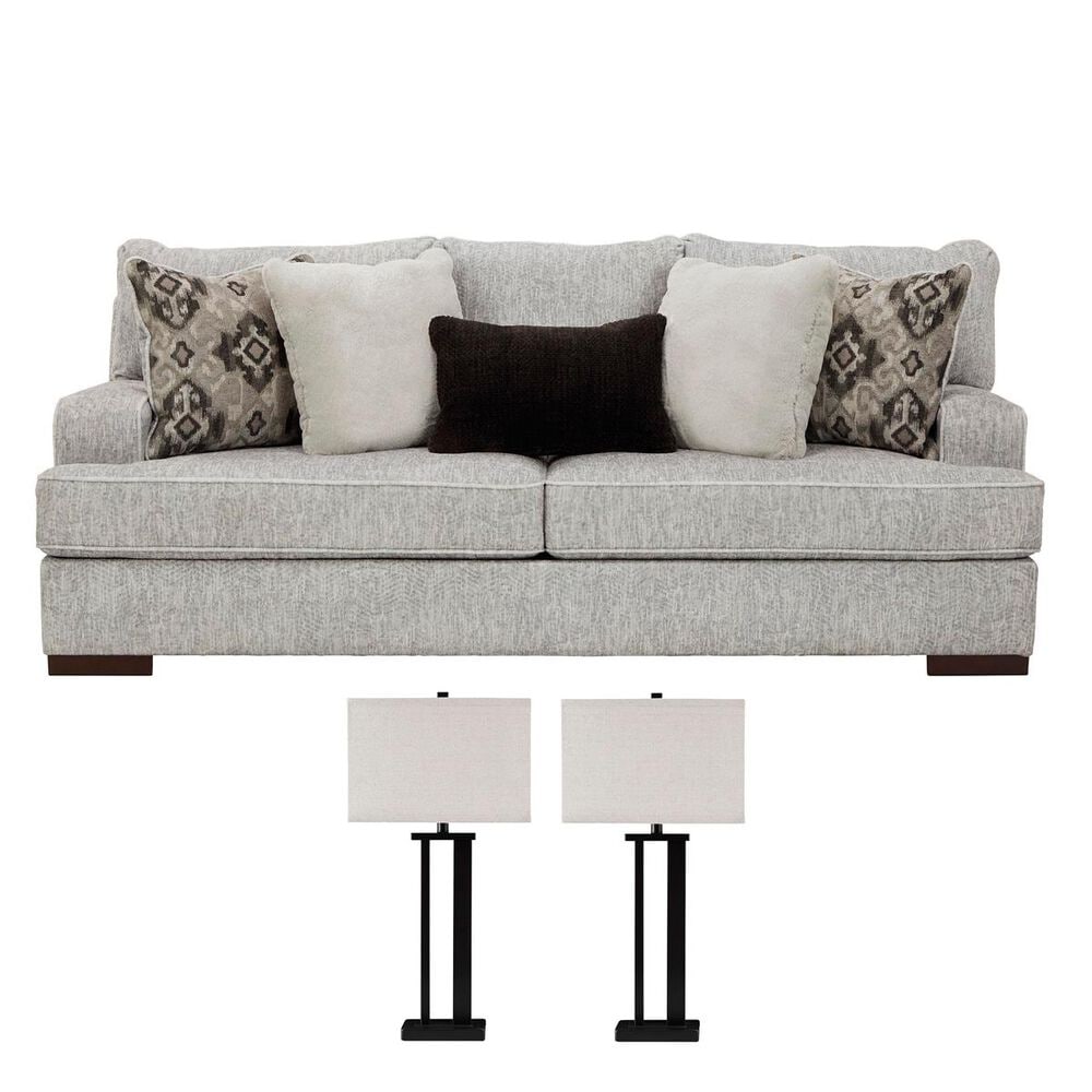 Signature Design by Ashley Sofa in Pewter and a Pair of Lamps Set, , large