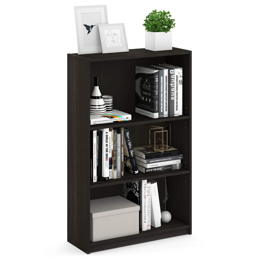HOMLUX 3-Tier Display Bookshelf with Adjustable Shelves in Espresso, , large