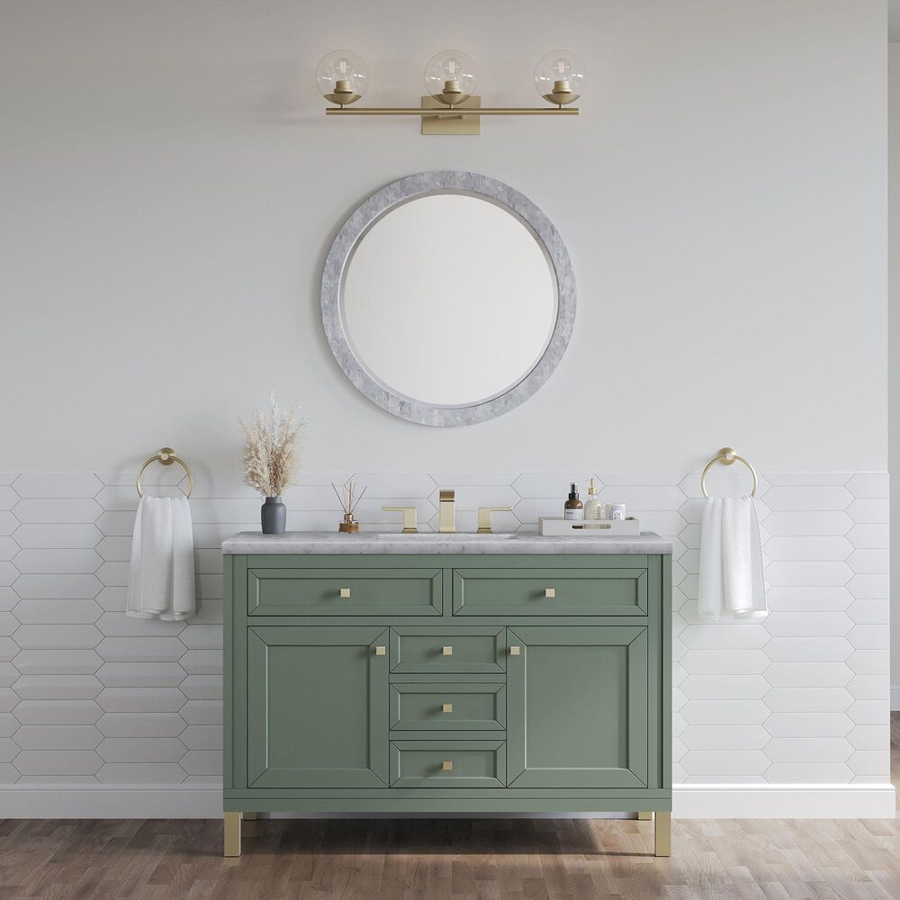 James Martin Vanities Chicago 48&quot; Single Bathroom Vanity in Smokey Celadon with 3 cm Carrara White Marble Top and Rectangular Sink, , large
