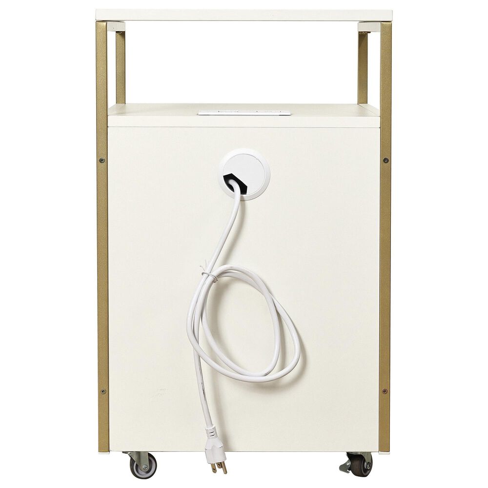 Rta Products Llc Modern Rolling File Cabinet with USB Charging Ports and Power Outlet in White and Gold, , large