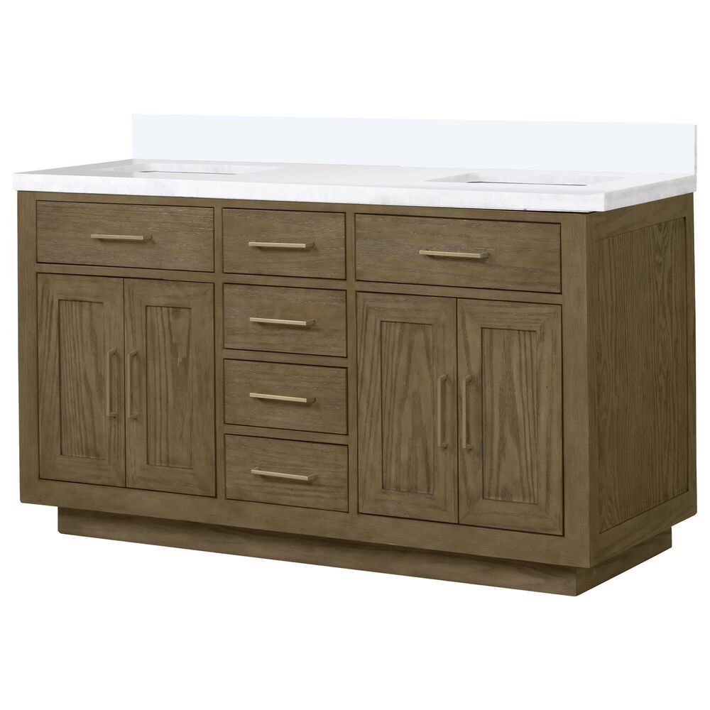 Lexora Home Abbey 60" Double Bathroom Vanity in Grey Oak with 2 cm White Quartz Top and Rectangular Sinks, , large