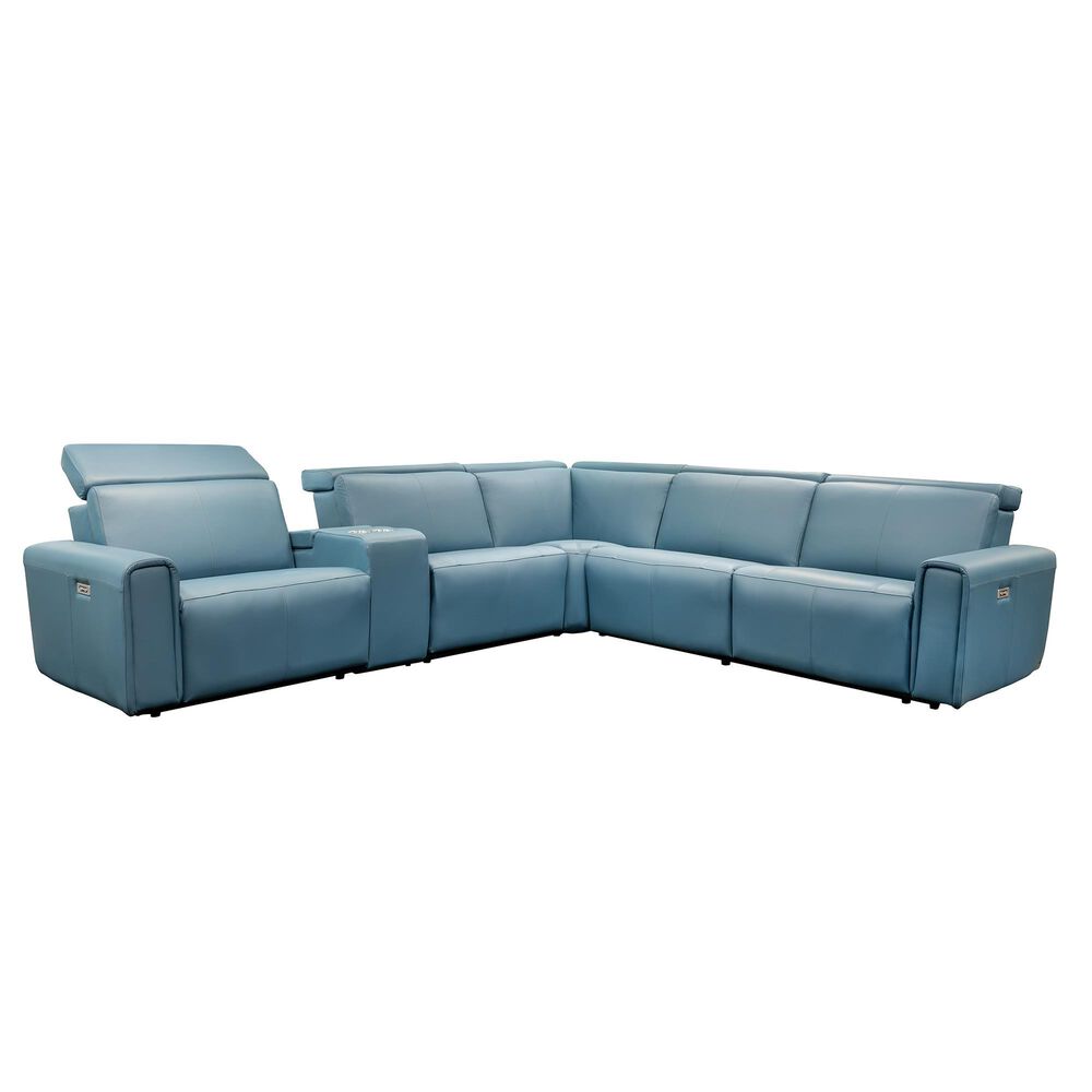 Elran Furniture Nya 6-Piece Power Reclining L-Shaped Sectional with Power Headrest in Blue, , large