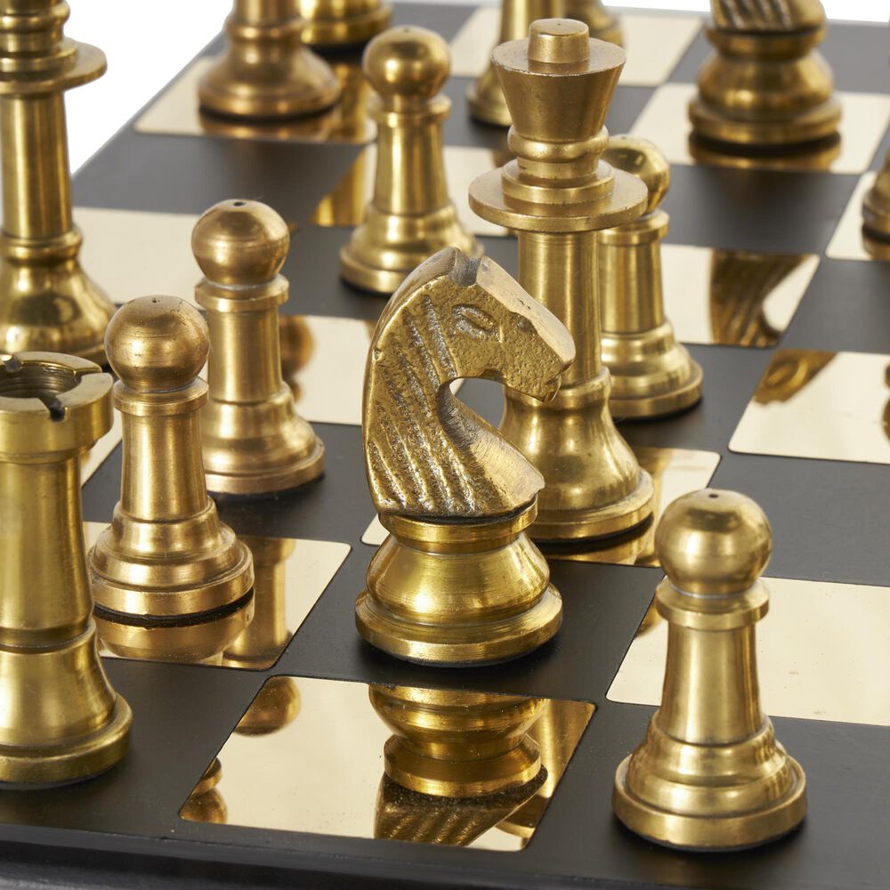 Maple and Jade Decor Chess Game Set in Polished Gold and Black, , large