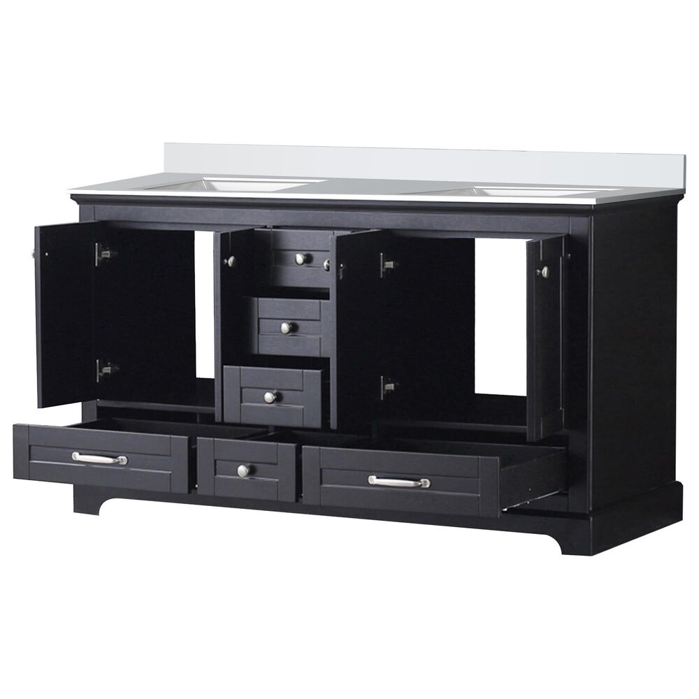 Lexora Home Dukes 60&quot; Double Bathroom Vanity in Espresso with 2 cm White Quartz Top and Rectangular Sinks, , large