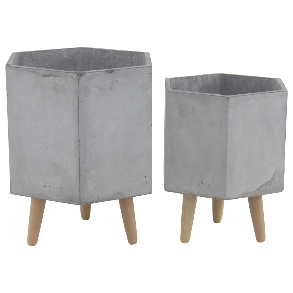 Maple and Jade Assorted Hexagon Planters in Grey (Set of 2), , large