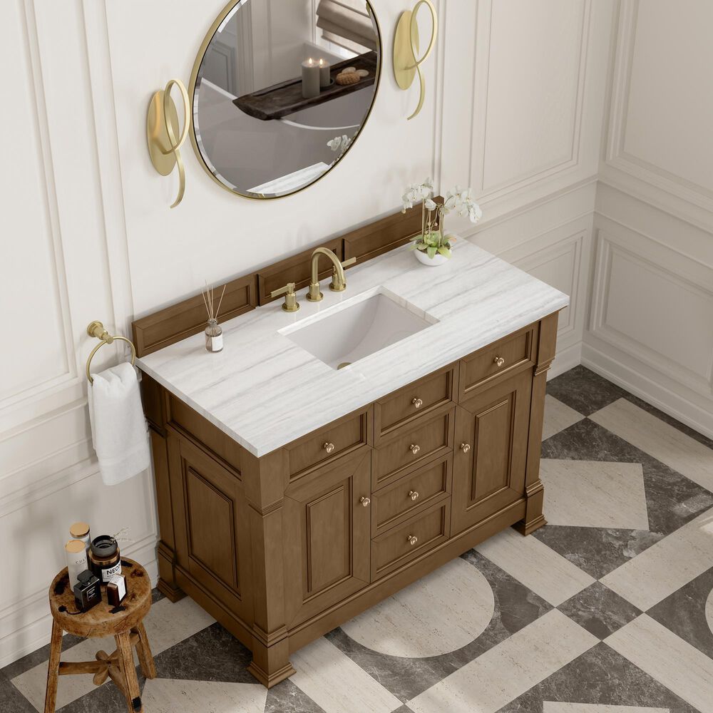 James Martin Vanities Brookfield 48&quot; Single Bathroom Vanity in Honey Oak with 3 cm Arctic Fall Solid Surface Top and Rectangular Sink, , large