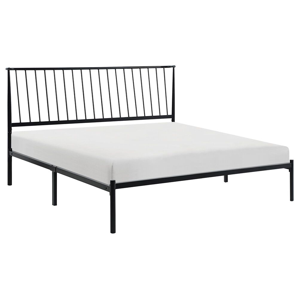 Hearth and Haven King Platform Bed with Angle Headboard in Black, , large