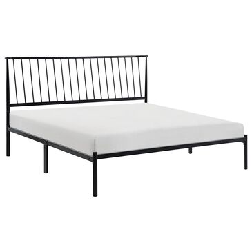 Hearth and Haven King Platform Bed with Angle Headboard in Black, , large