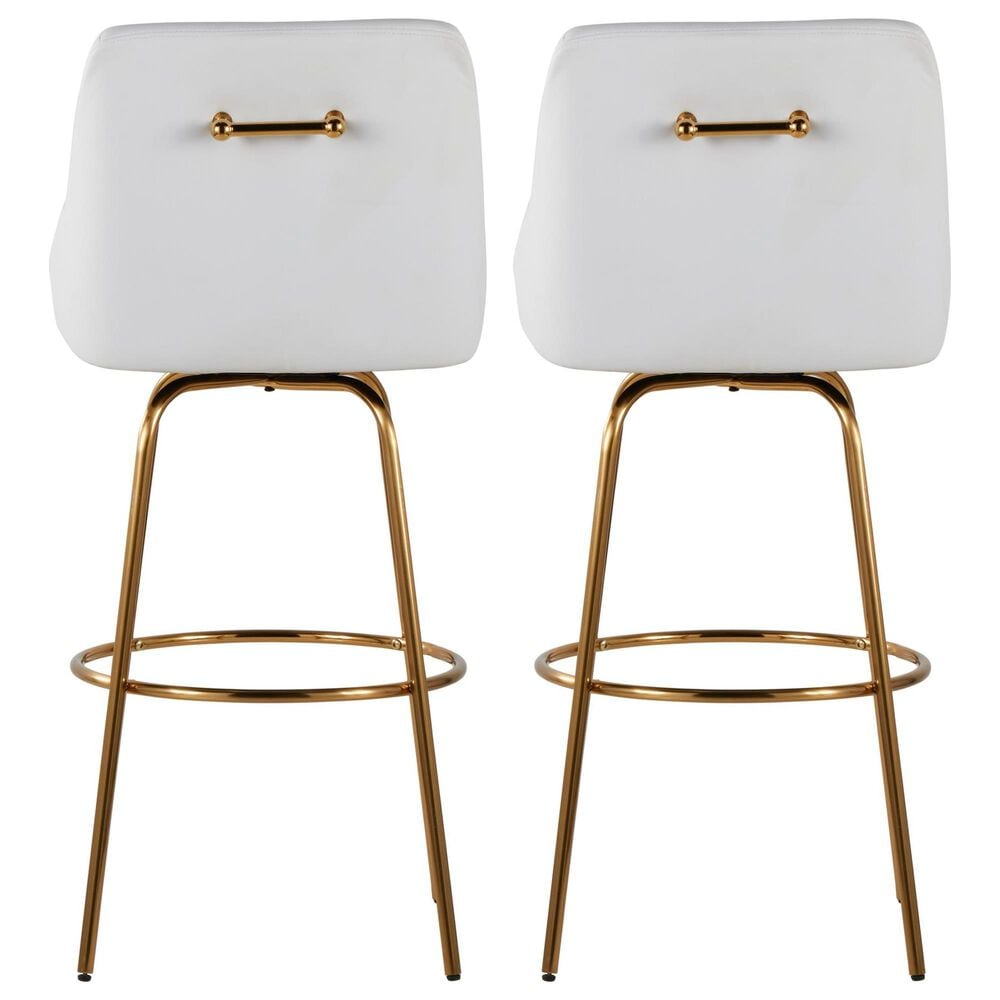 LumiSource Hannah Swivel Bar Stool with White Faux Leather Upholstery in Gold (Set of 2), , large