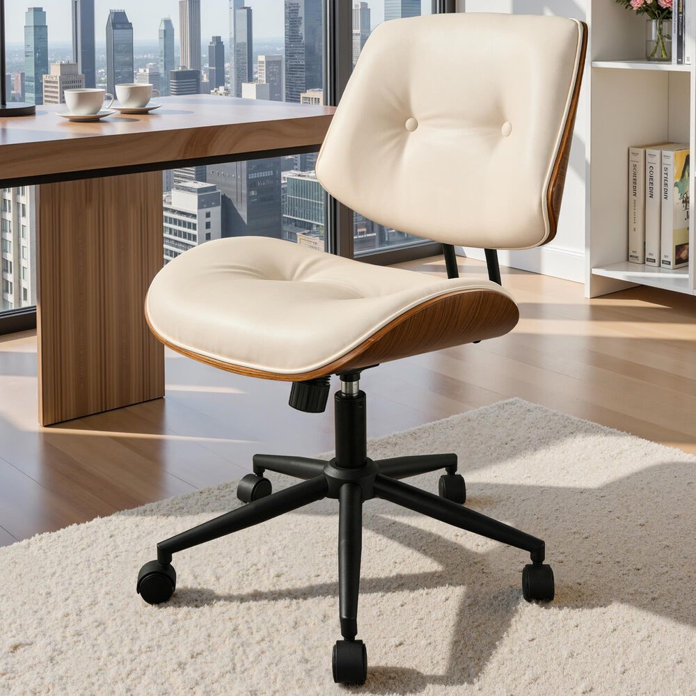 HOMLUX Ergonomic Swivel Office Chair with Button-Tufted Cushion in White, , large