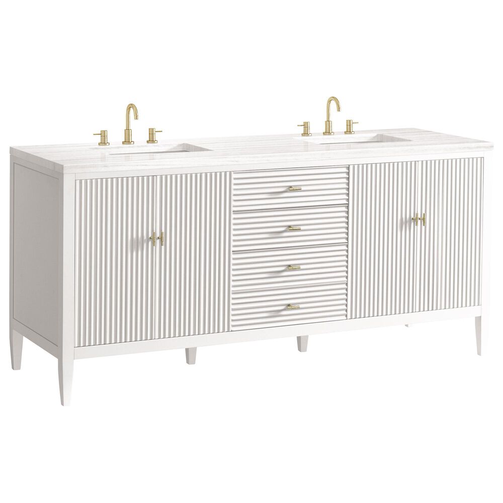 James Martin Vanities Myrrin 72" Double Vanity in Bright White with 3 cm Arctic Fall Solid Surface Top, , large