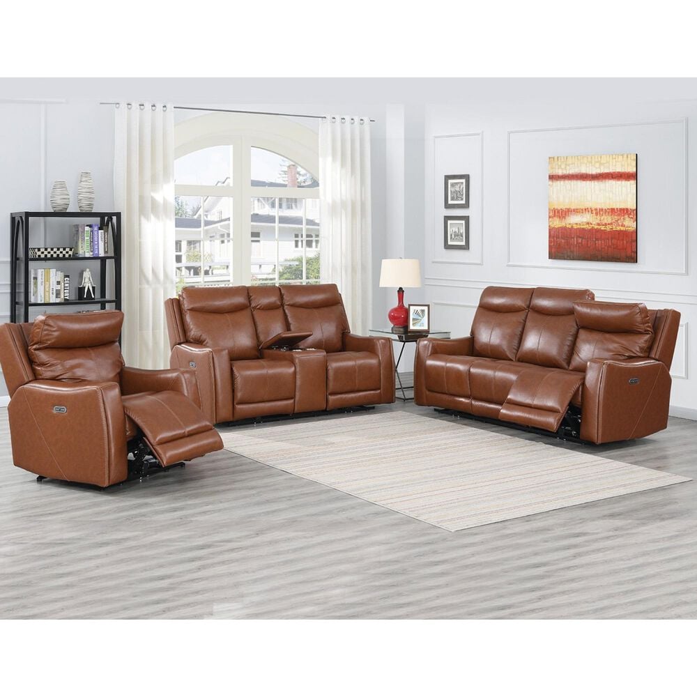 Crystal City Natalia Leather Power Console Loveseat with Headrest in Coach, , large