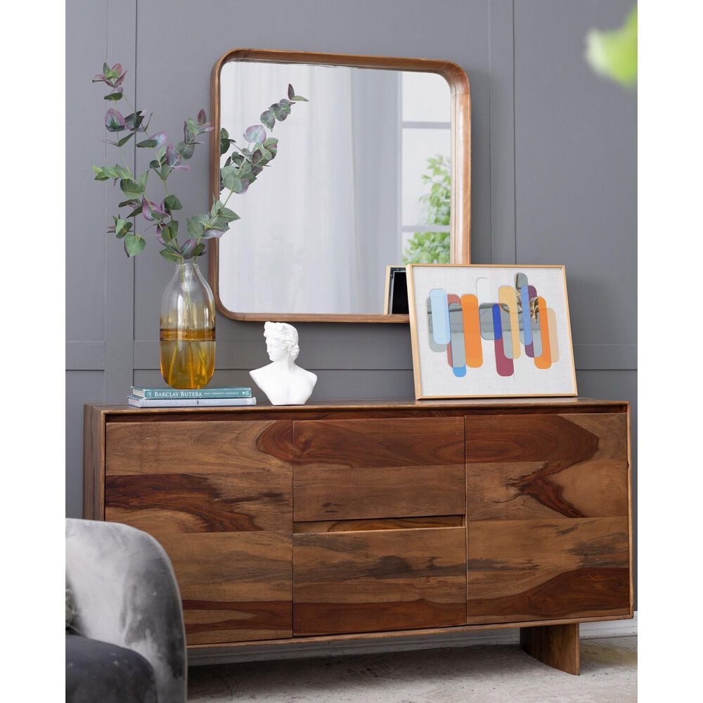 Hearth and Haven Square Wall Mirror with Wood Frame in Brown, , large