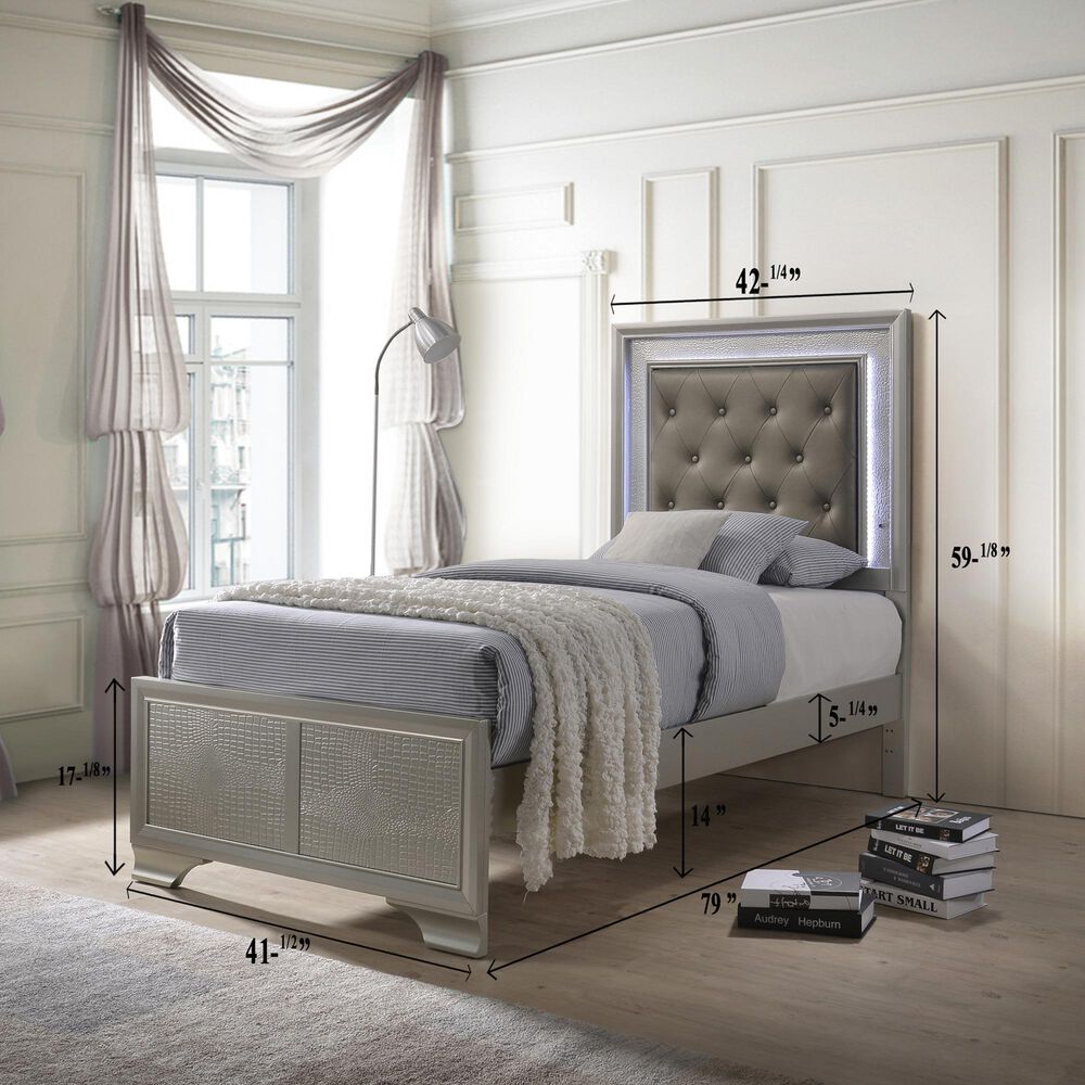 Crown Mark Lyssa 4-Piece Twin Panel Bedroom Set with Dresser Mirror in Champagne, , large