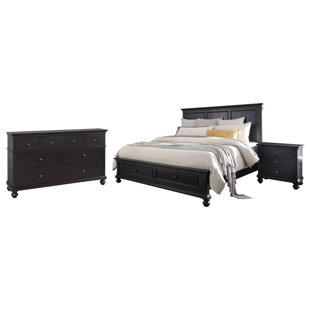 Riva Ridge Oxford King Storage Panel Bed with Dresser and Nightstand in Black, , large